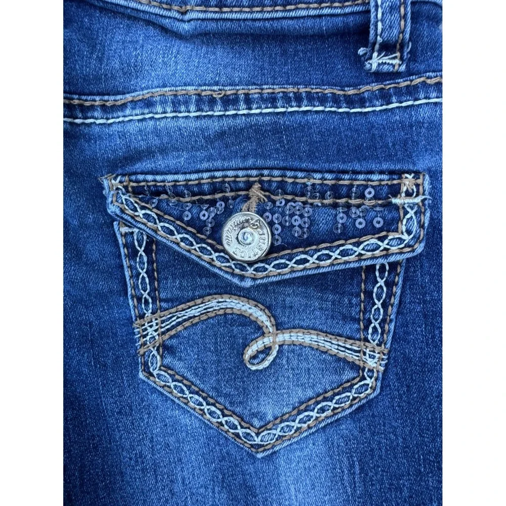 Justice Girls Premium Jeans Dark Wash Sequin Rhinestone Embellished Size 7R Blue